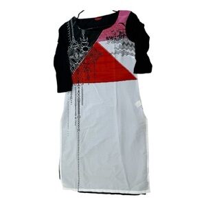 Chic Geometric Long Sleeve Dress - Black, White, Red